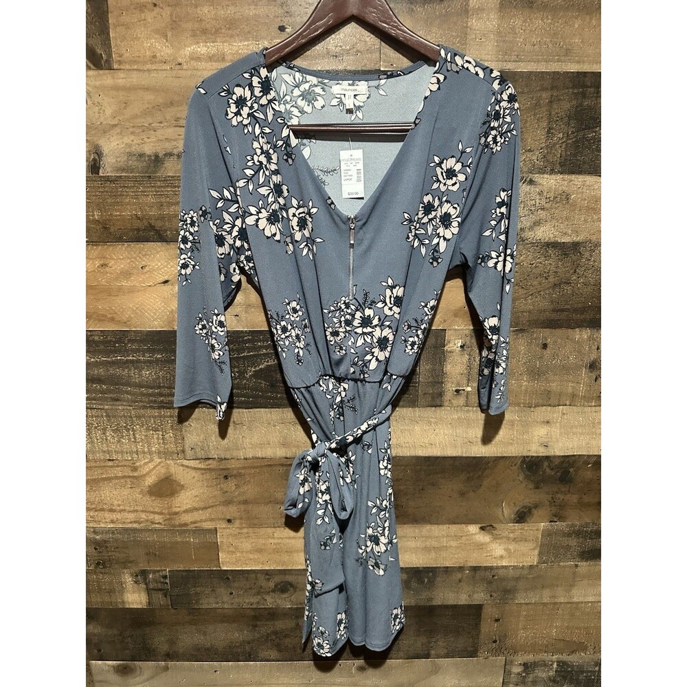 Maurices Large NWT Dusty Blue Floral Tie Waist Dress
